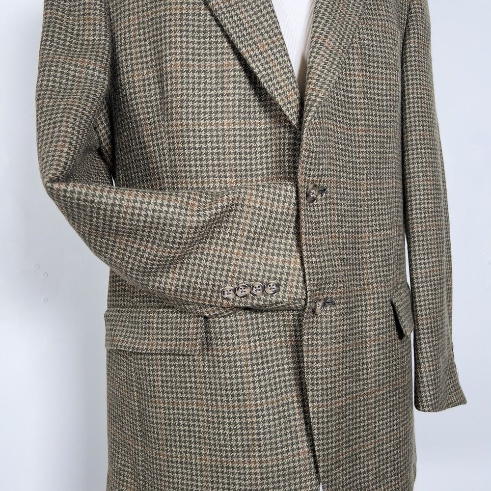 Tommy Hilfiger Houndstooth Tweed Blazer Jacket Mens Sz 42L Olive 2 Button Vtg - Picture 2 of 16